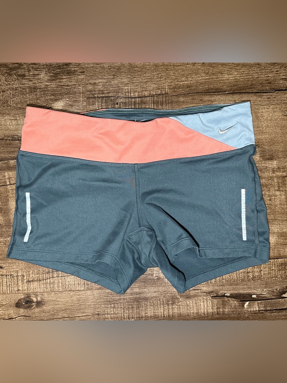 Nike Women's Teal and Coral Panel Athletic Shorts